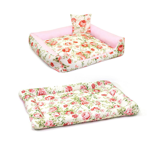 Cama Para Pet Enorme 75cm X 75cm Estampada Floral Com Almofad