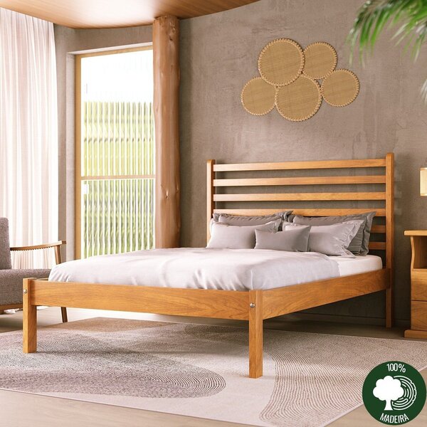 Cama Paraíso 140 Madeira Maciça Mogno/mel