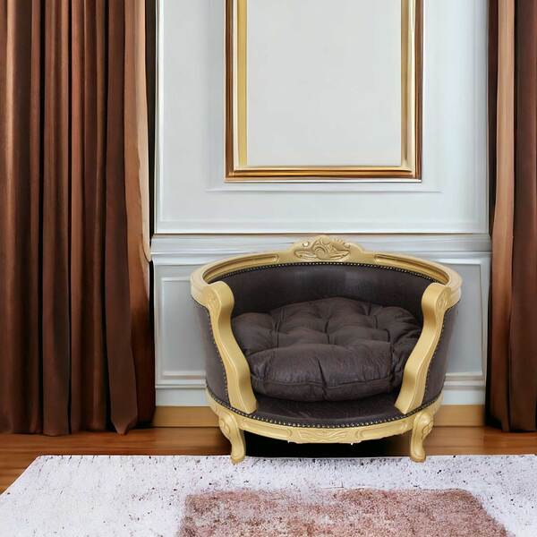 Cama Pet Dourado Brilho E Marrom Com Tachas