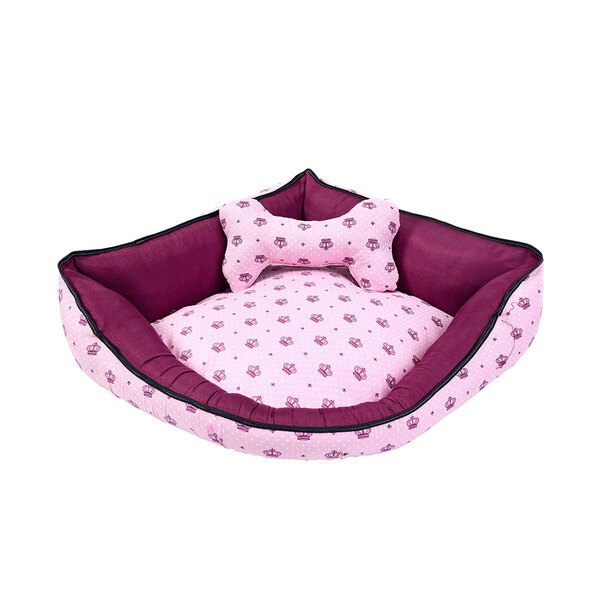 Cama Pet Grande 70cm X 70cm X 20cm Realeza Rosa Com Almofada