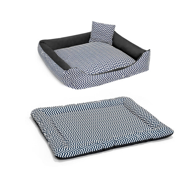 Cama Pet Grande Chevron Preto 75cm X 75cm Com Almofada + Colc