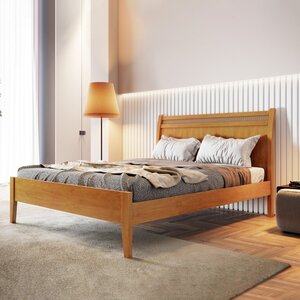 Cama Queen 160cm Madeira Maciça Ratan Esmeralda Josandro Amêndoa Mel