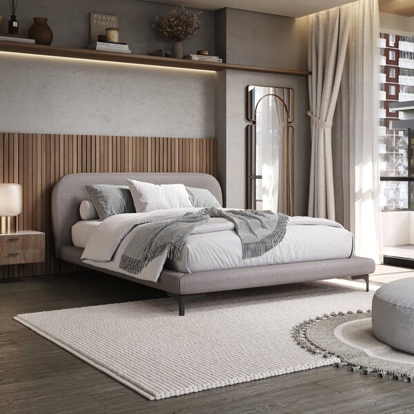 Cama Queen Com Cabeceira Estofada Sun Cinza