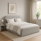 Cama Queen Estofada Tecido Linho Ou Boucle Design Moderno Bou