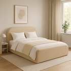 Cama Queen Estofada Tecido Linho Ou Boucle Design Moderno Lin