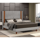 Cama Queen Japonesa 176cm Pés Madeira Haru Linho Cinza Claro