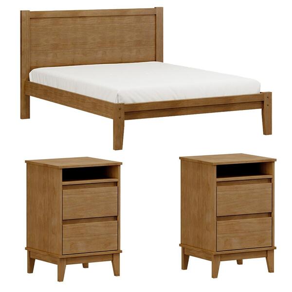 Cama Queen Madeira Maciça 02 Mesas De Cabeceira Milani Store