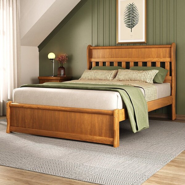 Cama Queen Nathalia 160cm Peseira Baixa Madeira Maciça Mogno