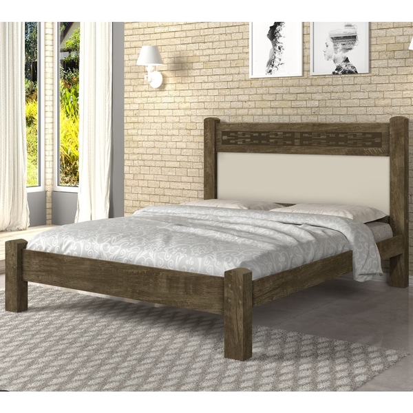 Cama Rossi Casal Castanho Off White Detalhe Castanho