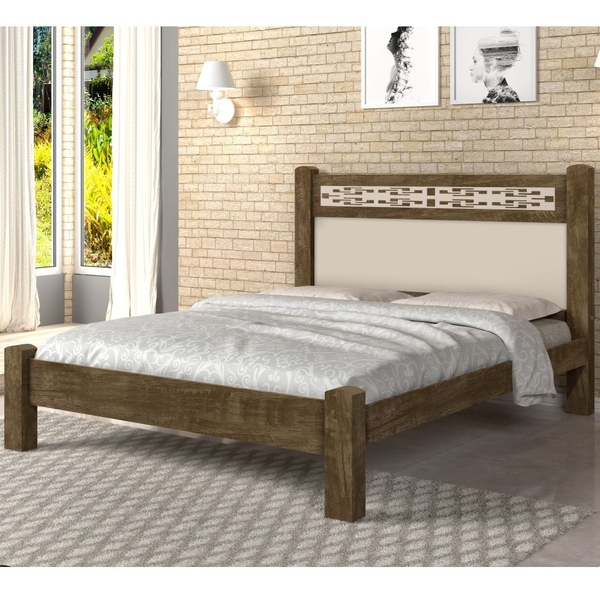 Cama Rossi Casal Castanho Off White Detalhe Off White