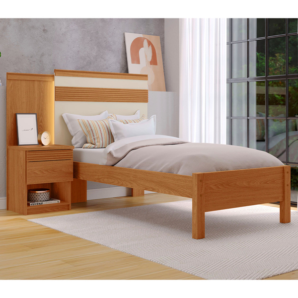 Cama Solteiro 100% Mdf 129x147x198cm C/1 Mesa De Cabeceira 2