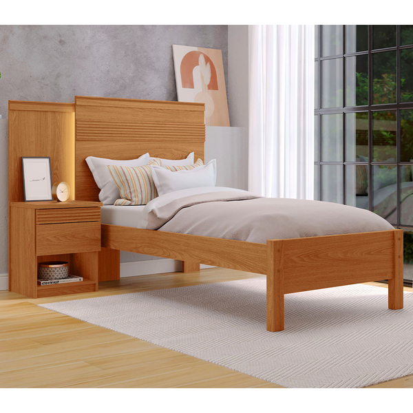 Cama Solteiro 100% Mdf 129x147x198cm Com 1 Mesa De Cabeceira