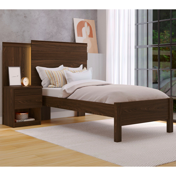 Cama Solteiro 100% Mdf 129x147x198cm Com 1 Mesa De Cabeceira