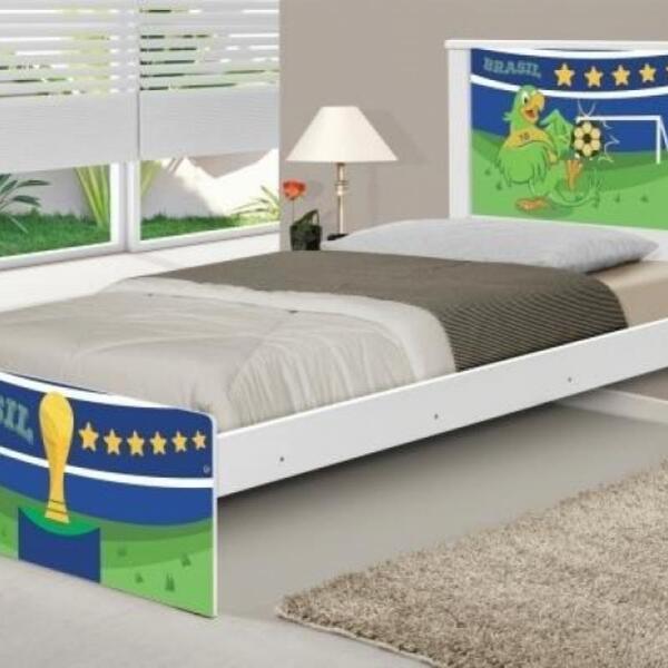 Cama Solteiro Adesivada Copa Do Mundo Brasil Com Colchão