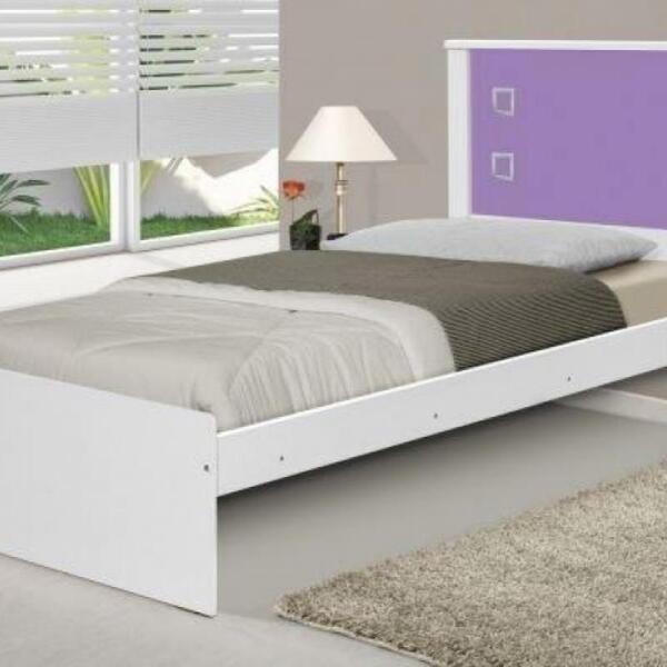 Cama Solteiro Barcelona Branco E Lilás Com Colchão
