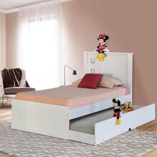 Cama Solteiro Barcelona Branco E Preto Com Cama Auxiliar - Te