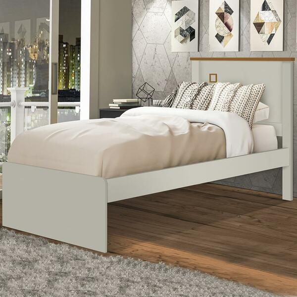 Cama Solteiro Barcelona Moderna - Off White Com Madeira - Teb