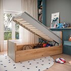 Cama Solteiro Bau Flow Em Madeira Maciça Natural Pine / Cinza