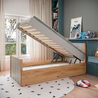 Cama Solteiro Bau Flow Em Madeira Maciça Natural Pine / Cinza