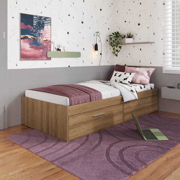 Cama Solteiro Baú Juvenil Com 2 Portas Basculantes 80 Tókio