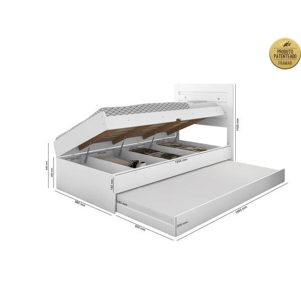 Cama Solteiro Baú Larissa Com Cama Auxiliar Dani Branco - Fra