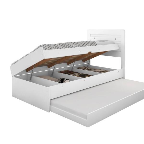 Cama Solteiro Baú Larissa Com Cama Auxiliar Framar Branco