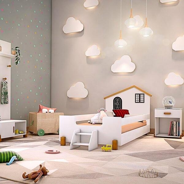 Cama Solteiro Belíssima Branca E Preta Com 2 Luminárias E Col