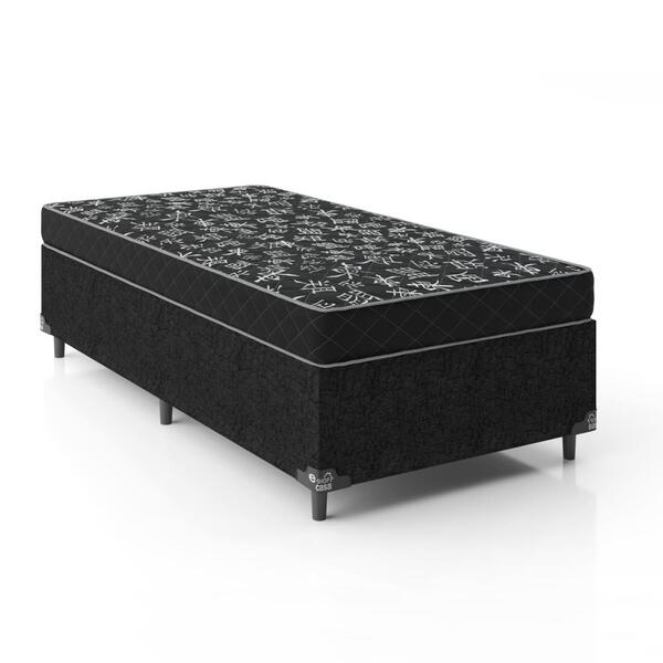 Cama Solteiro Box + Colchão D20 - Suede Preto