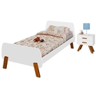 Cama Solteiro Branca e Mel com Criado Mudo