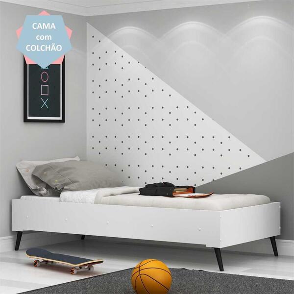 Cama Solteiro C/ Colchão Incluso Mdf Montessoriana C/ Pés Ret