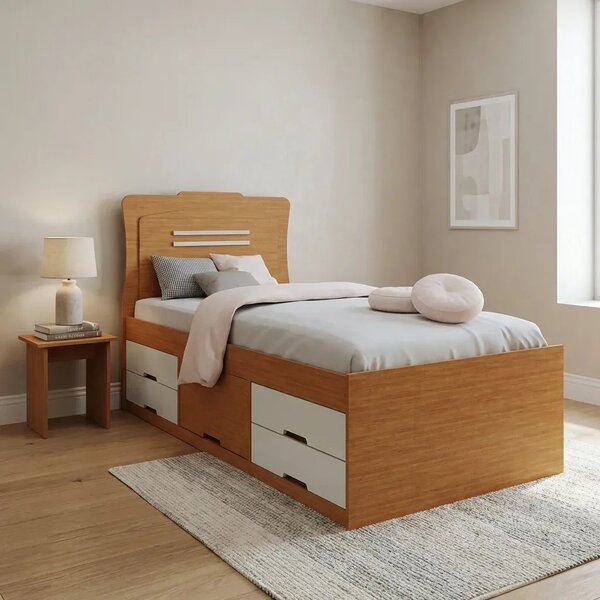Cama Solteiro Com 5 Gavetas Em Mdf Júlia Cinamomo/off White C