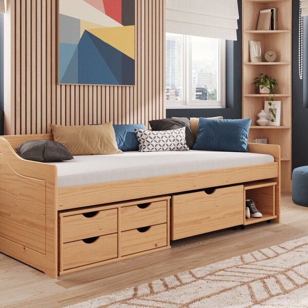 Cama Solteiro Com 5 Gavetas Madeira Maciça Floro Natural Pine