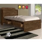 Cama Solteiro Com Baú 2 Gavetas Tamires  Castanho Wood