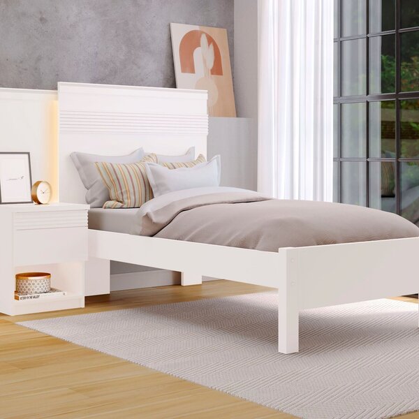 Cama Solteiro Com Cabeceira E Mesa De Cabeceira 100% Mdf Gran