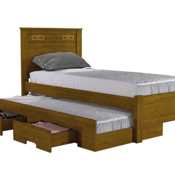 Cama Solteiro Com Cama Auxiliar 2 Gavetas - Star-freijó - Lei