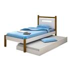 Cama Solteiro Com Cama Auxiliar E Pés Em Madeira Branco Mel