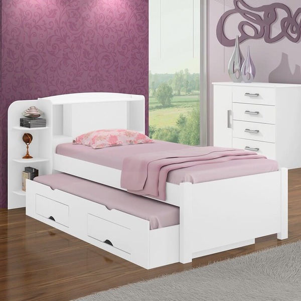 Cama Solteiro Com Cama Auxiliar - Milênio Plus-branco - Móvei