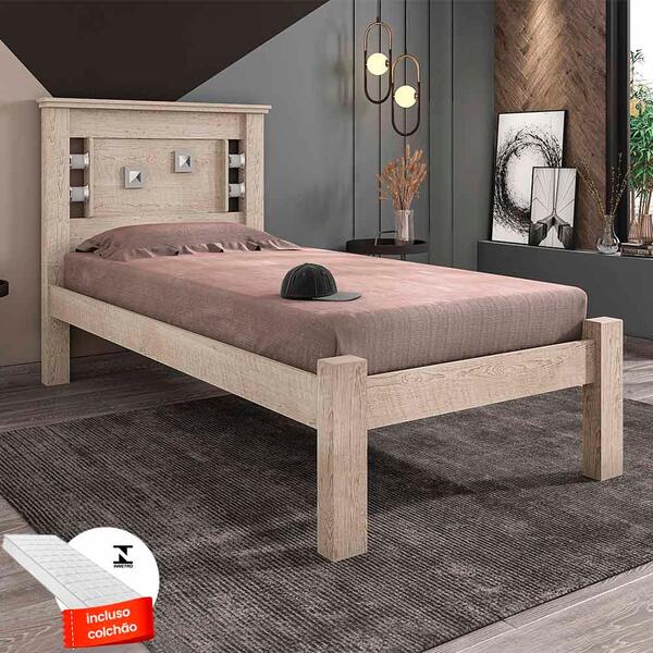 Cama Solteiro Com Colchão E Detalhes Na Cabeceira Amarula Lav