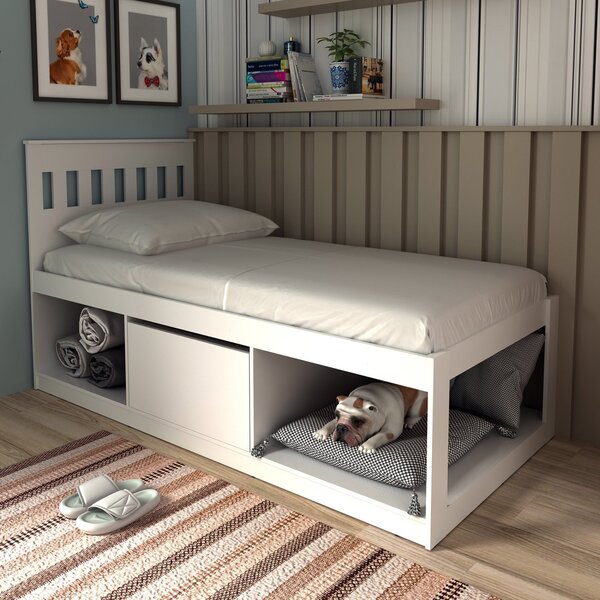 Cama Solteiro Com Nichos E Baú Cm8037 Branco