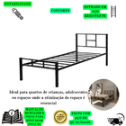 Cama Solteiro Em Aço Tubular Robusta Funcional Moderna Preto
