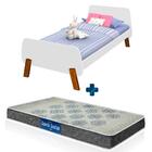 Cama Solteiro Em Mdf Com Pés Em Madeira Maciça Lisa Branco/me