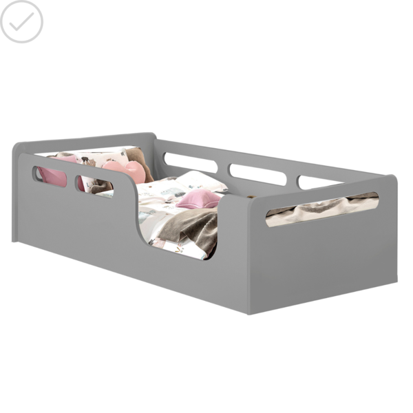 Cama Solteiro Infantil Segura Confortável Montessoriana Cinza