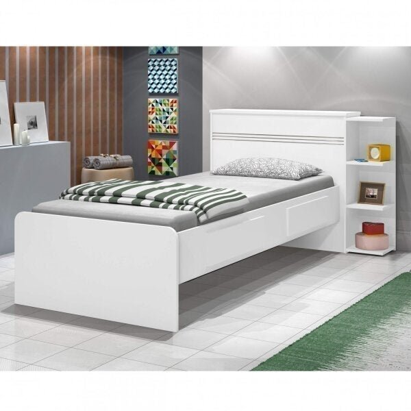 Cama Solteiro Jade Com Baú 2 Gavetas  Color Flex Branco