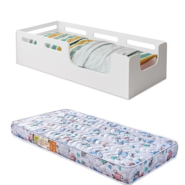 Cama Solteiro Lika Montessoriana Com Colchão 148x88 Branco