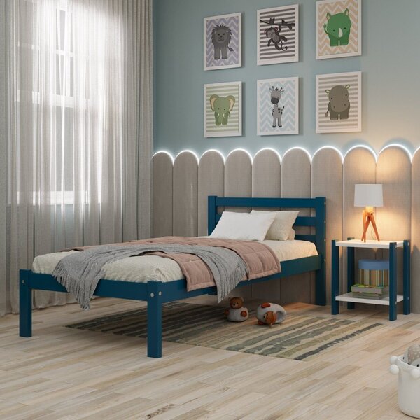Cama Solteiro Linna Em Madeira Maciça Mdf Azul