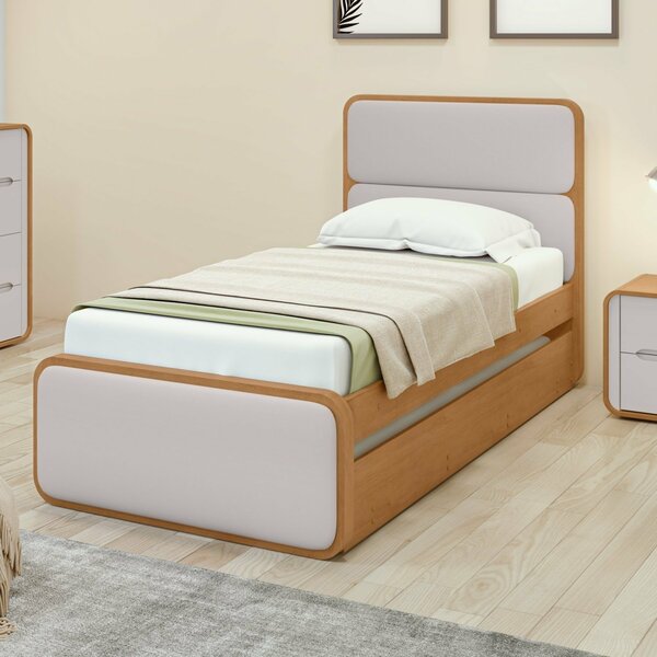 Cama Solteiro Loop Tecido Corano Com Cama Auxiliar Amêndoa Cl
