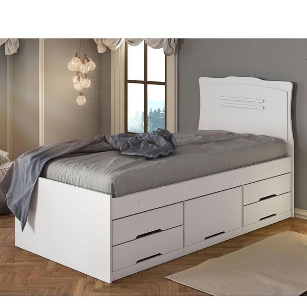 Cama Solteiro Mary Com 5 Gavetas - Branco