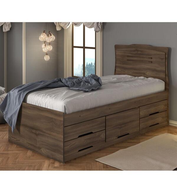 Cama Solteiro Mary Com 5 Gavetas - Café