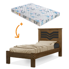 Cama Solteiro Mdf Virgínia Com Colchão Amêndoa/preto