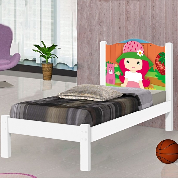 Cama Solteiro Menina Morango Com Colchão, Moveis De Menina